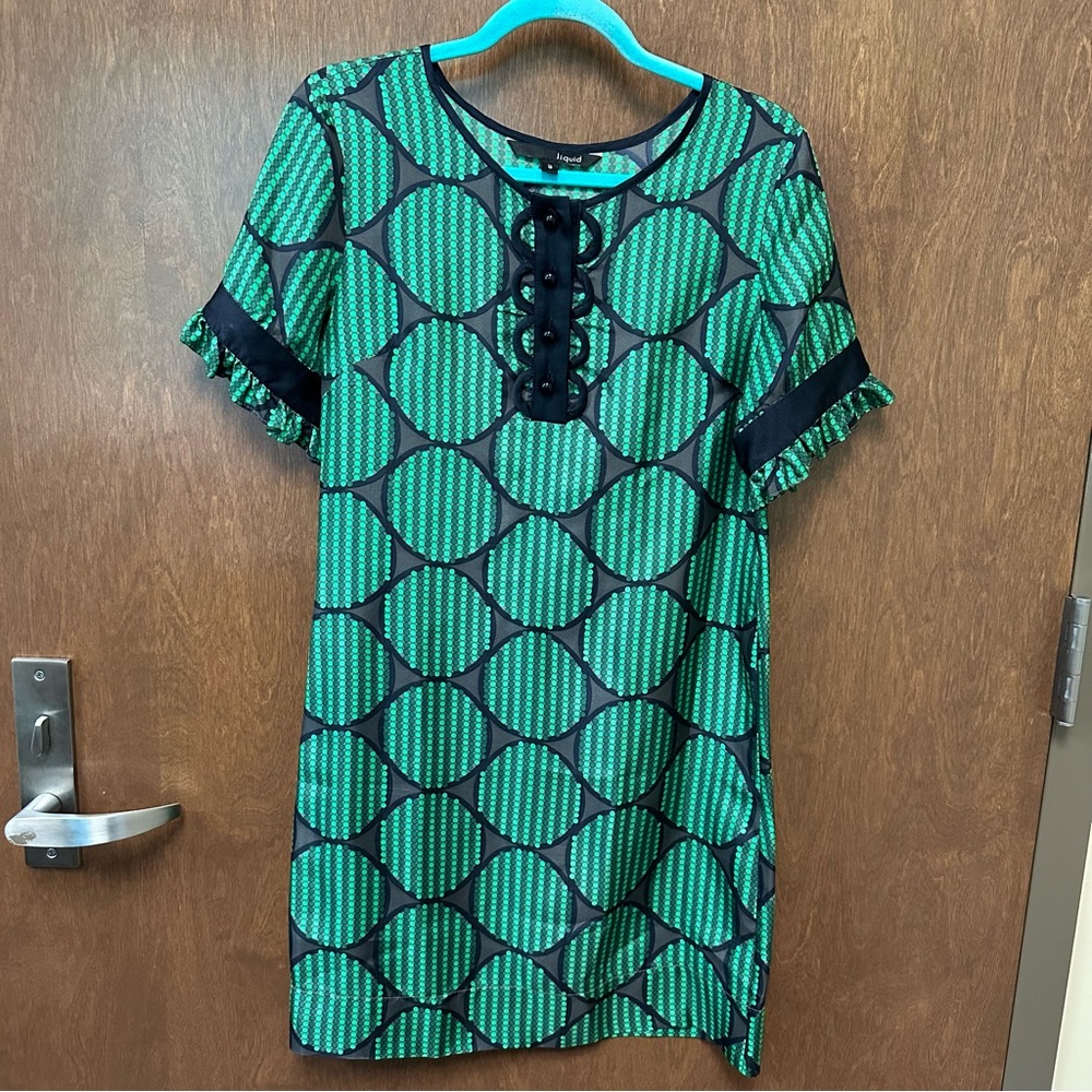 Vintage 90s Liquid brand mini dress Women’s 8 - 100% silk geometric bold dots